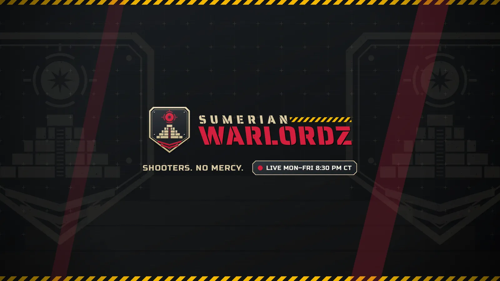 SUMERIAN WARLORDZ channel art: ziggurat shield emblem and wordmark on gunmetal
